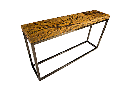 Marble Acid Wash Console Table Black Nickel Base