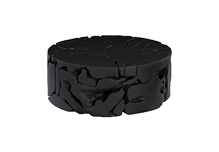Teak Chunk Round Coffee Table Black