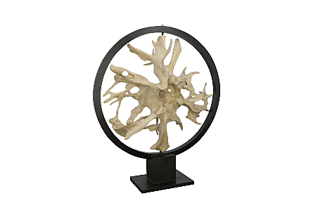 Revolving Circle Teak Wood Sculpture Bleached