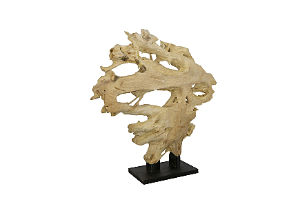 Teak Wood Sculpture on Base Bleached