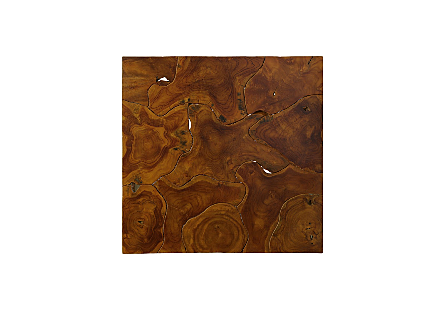 Teak Slice Coffee Table Square, Warm Teak Red Finish