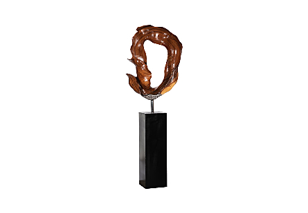 Carved Wood Sculpture Metal Base