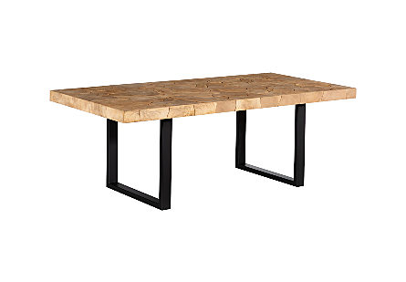 Teak Slice Dining Table Bleached, Satin Black Legs