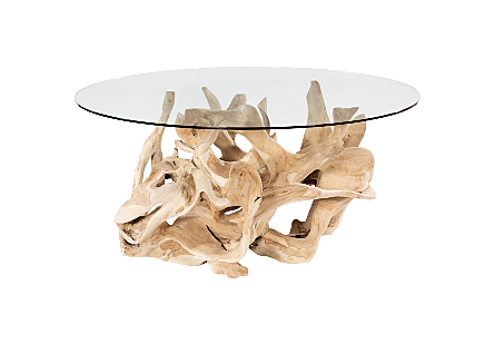 Teak Root Dining Table Bleached, Glass Top