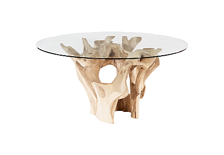 Teak Root Dining Table Bleached, Glass Top