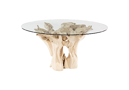 Teak Root Dining Table Bleached, Glass Top