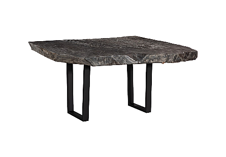 Origins Dining Table Live Edge, Gray Stone, Black Satin Legs