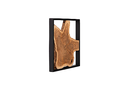 Framed Slice Wall Tile, Teak Wood, Black Frame