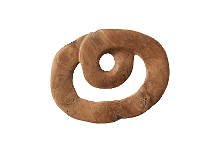 front view of the Phillips Collection Swirl Wall Tile a circular teak wall tile that will bring a hint of whimsy to a room