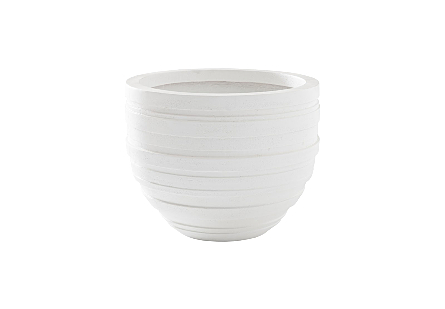 front view of the Phillips Collection June Extra-Small White Planter a garden planter with a surface that mimics fabric slathered in white papier-mâché