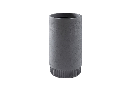 front view of the Phillips Collection Harvest Small Dark Gray Planter which is made of composite with clean lines and a dentil pattern on the implied base