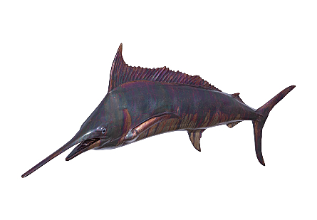 Blue Marlin Fish Wall Sculpture Resin, Copper Patina Finish