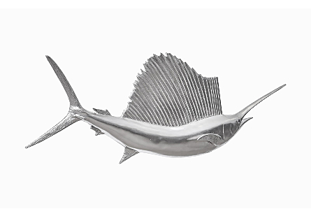 Sail Fish Wall Sculpture Resin, Silver Leaf