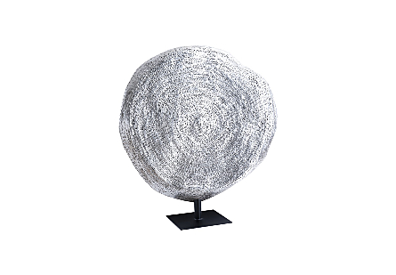 angled view of the Phillips Collection Cast Triple Weld Short Silver Sculpture which is made of composite with a hand-applied silver leaf finish