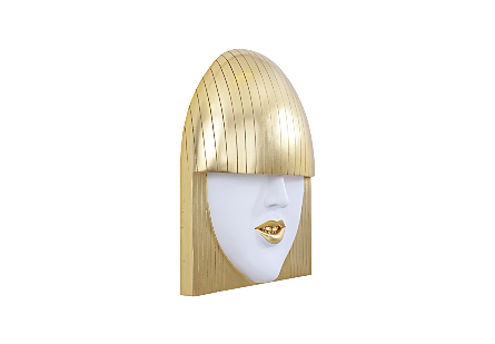 Fashion Faces Wall Art Large, Smile, White and Gold Leaf