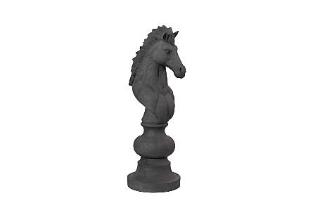 Knight Chess Sculpture, Cast Stone Black