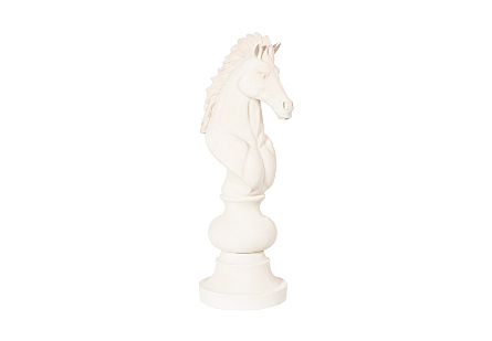 Knight Chess Sculpture, Cast Stone White