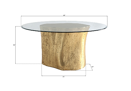 Log Dining Table 60" Glass Top, Gold Leaf