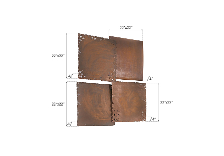 Cast Square Oil Drum Wall Tiles Resin, Rust Finish, Set of 4