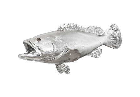 Estuary Cod Fish Wall Sculpture Resin, Silver Leaf