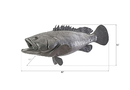 Estuary Cod Fish Wall Sculpture Resin, Polished Aluminum Finish