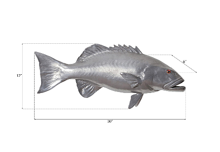 Coral Trout Fish Wall Sculpture Resin, Polished Aluminum Finish