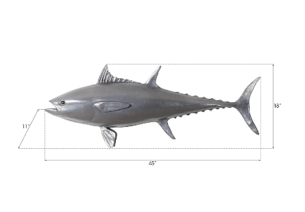 Bluefin Tuna Fish Wall Sculpture Resin, Polished Aluminum Finish