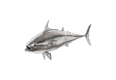 Mackerel Fish Wall Sculpture Resin, Silver Leaf