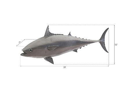 Mackerel Fish Wall Sculpture Resin, Polished Aluminum Finish