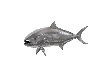 Yellow Tailed King Fish Wall Sculpture Resin, Polished Aluminum Finish