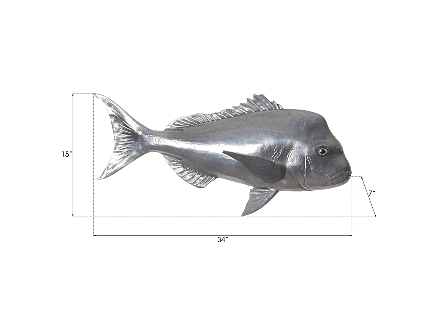 Australian Snapper Fish Wall Sculpture Resin, Polished Aluminum Finish