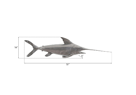 Swordfish Fish Wall Sculpture Resin, Polished Aluminum Finish