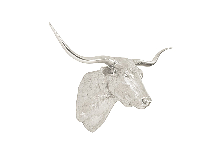 Longhorn Bull Wall Art Resin, Silver Leaf