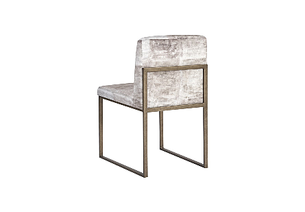 Frozen Dining Chair Beige Mist Fabric, Antique Brass Metal Frame