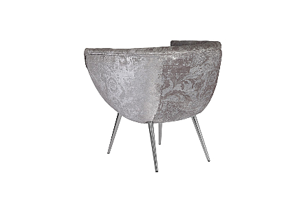 Nouveau Club Chair Gray Crushed Velvet Fabric, Stainless Steel Legs