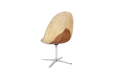 Smoothed Swivel Chair Chamcha Wood, Stainless Steel Base