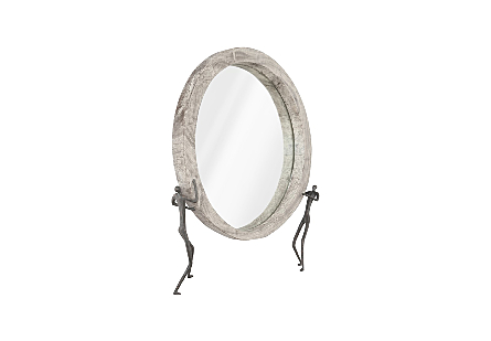 Atlas Mirror Chamcha Wood, Gray Stone Finish, Metal