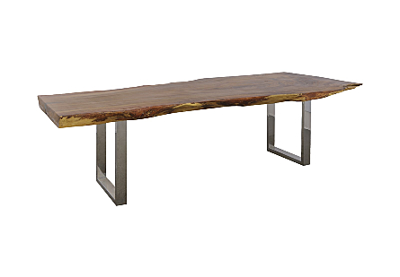 Origins Dining Table Live Edge, Natural, Brushed Stainless Steel Legs