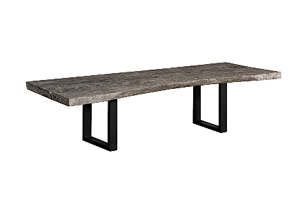 Origins Dining Table Straight Edge, Gray Stone, Black Satin Legs