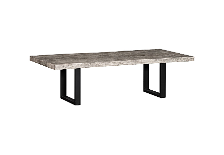 Origins Dining Table Gray Stone, Straight Edge, Satin Black Legs