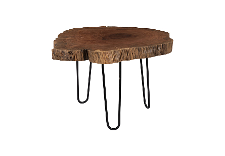 Burled Coffee Table, Black Metal Legs Small