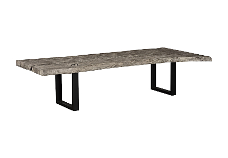 Origins Dining Table Live Edge, Gray Stone, Satin Black Legs