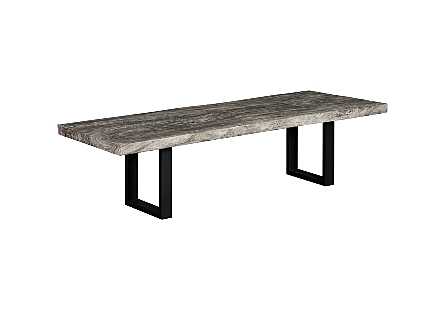 Origins Dining Table Live Edge, Gray Stone, Satin Black Legs