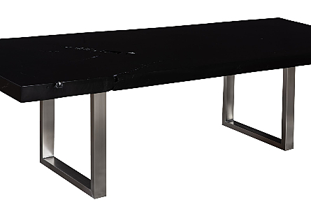 Straight Edge Dining Table Black, Brushed Stainless Steel Legs