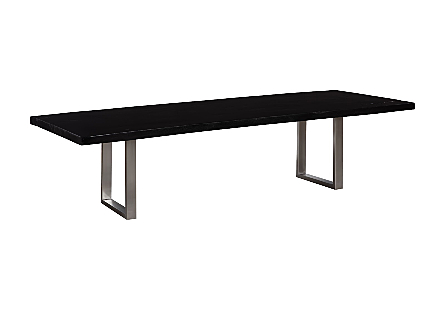 Straight Edge Dining Table Black, Brushed Stainless Steel Legs