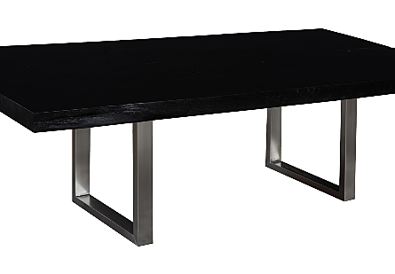 Straight Edge Dining Table Black, Brushed Stainless Steel Legs