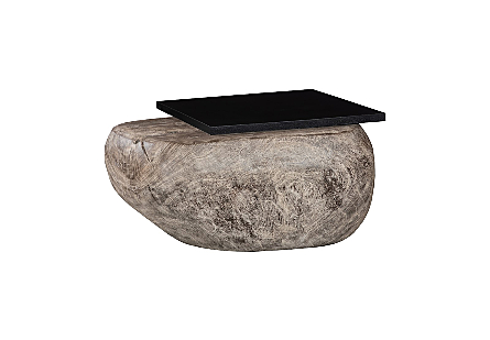 Plateau Coffee Table With Shelf, Gray Stone