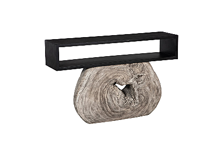 Plateau Console Table With Shelf Gray Stone