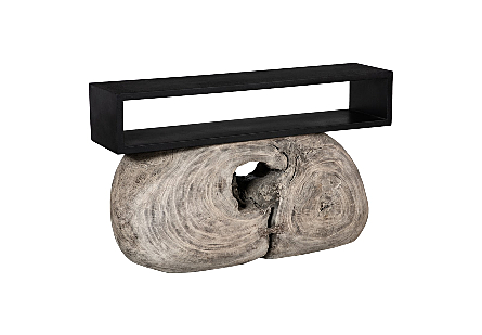 Plateau Console Table With Shelf Gray Stone