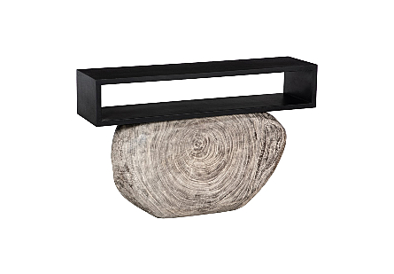 Plateau Console Table With Shelf Gray Stone